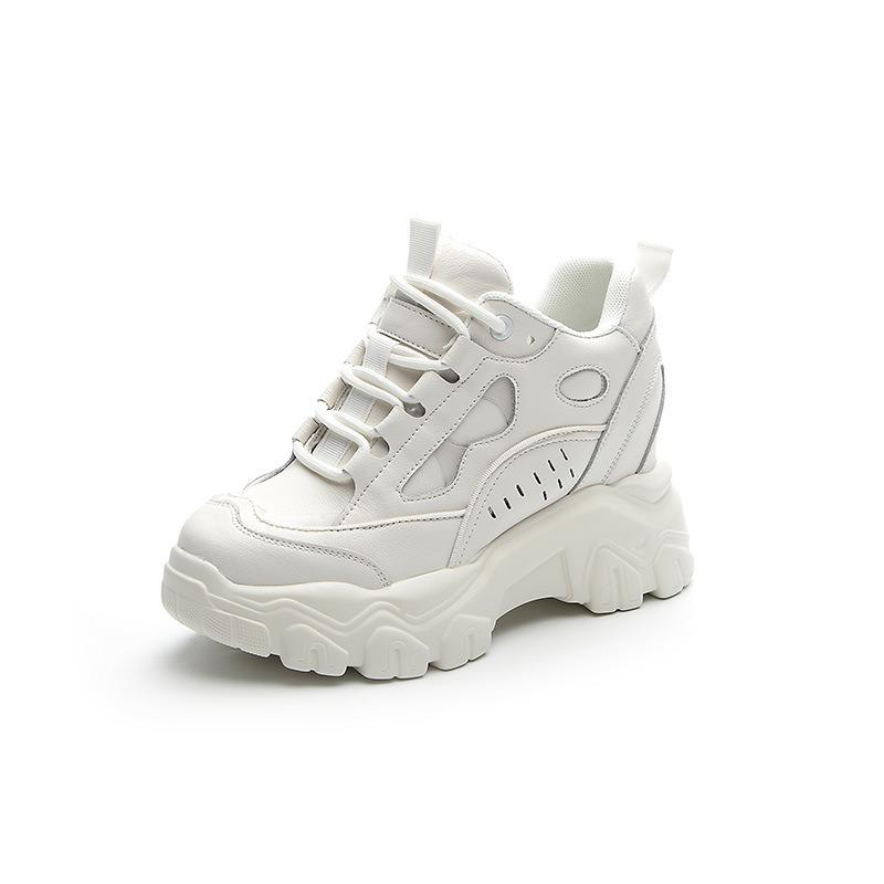 Inner heightening dad shoes women's spring 9.5 muffin thick-soled breathable leather casual small sneakers