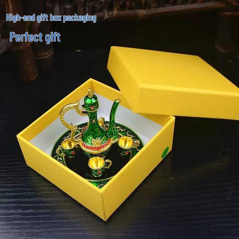 Xinjiang Bazaar Handicrafts Metal Wine Pot & Jewelry Box Set – Home & Office Decor, Birthday and Wedding Favors