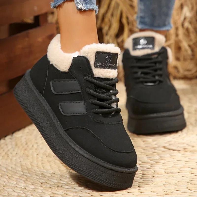 

женщина Кроссовки Зима женщина Плюс Кашемир Утолщенные Теплые Ботинки Нескользящая Уличная Обувь Обувь женщина Обувь bota 36 чёрный