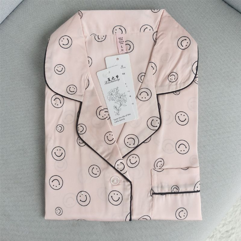 New New Arrival Smiley Pajamas Women's Summer Thin Artificial Silk Short Sleeve Shorts Casual Homewear Suit