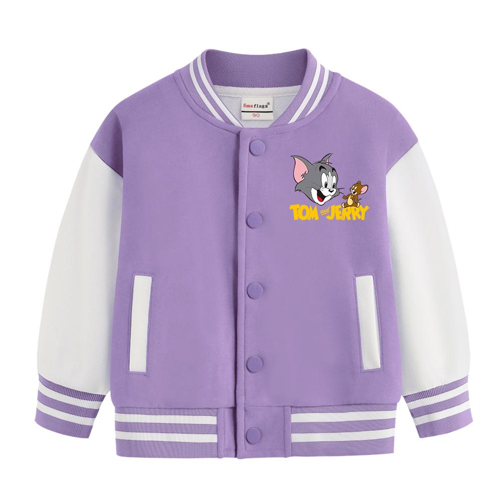 Tom and Jerry Thickened Boys  Baseball Jackets - Velvet Lined, Spring/Autumn Casual Wear 90cm