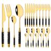 24Pcs White Gold Dinnerware Stainless Steel Cutlery Set Knife Fork Tea Spoon Dinner Flatware Set Kitchen Silverware Tableware