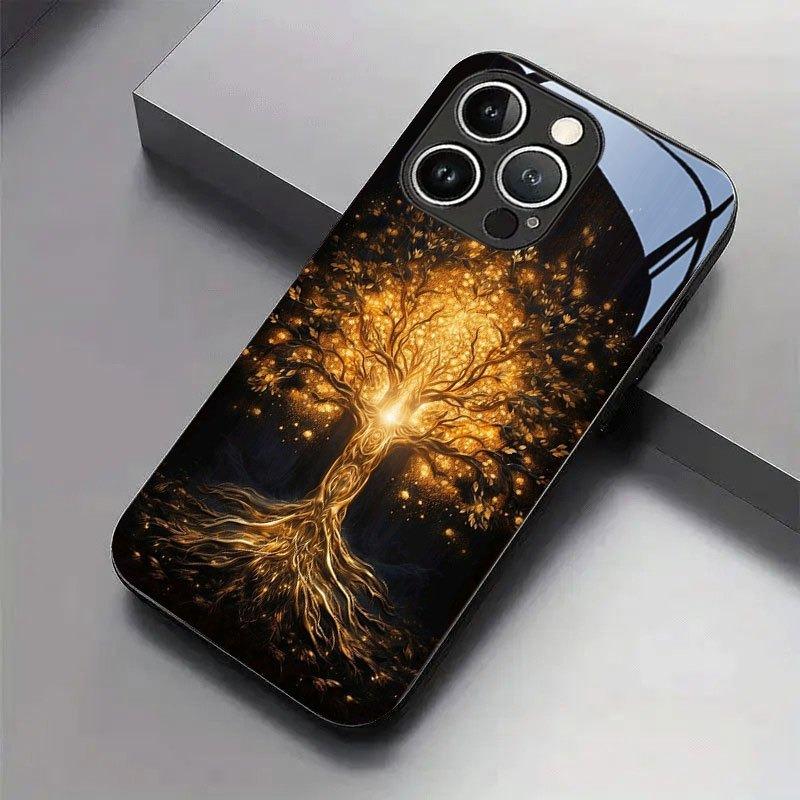 Jinhui Lebensbaum Muster Gehärtetes Glas Schwarze Handyhülle Für Samsung Galaxy S25 S24 S23 Ultra Plus FE Stoßfeste Hülle