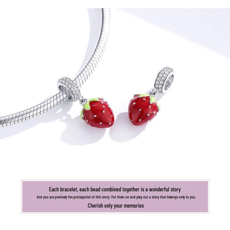 Ziyun Sweetheart Strawberry S925 Silver Pendant - Cute DIY Handmade Beaded Jewelry SCC1537