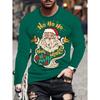 Men's T-Shirt Santa Claus 3D Print Christmas Men's Long Sleeve T-Shirts Casual Pullover Top Holiday Comfortable Men's Clothing