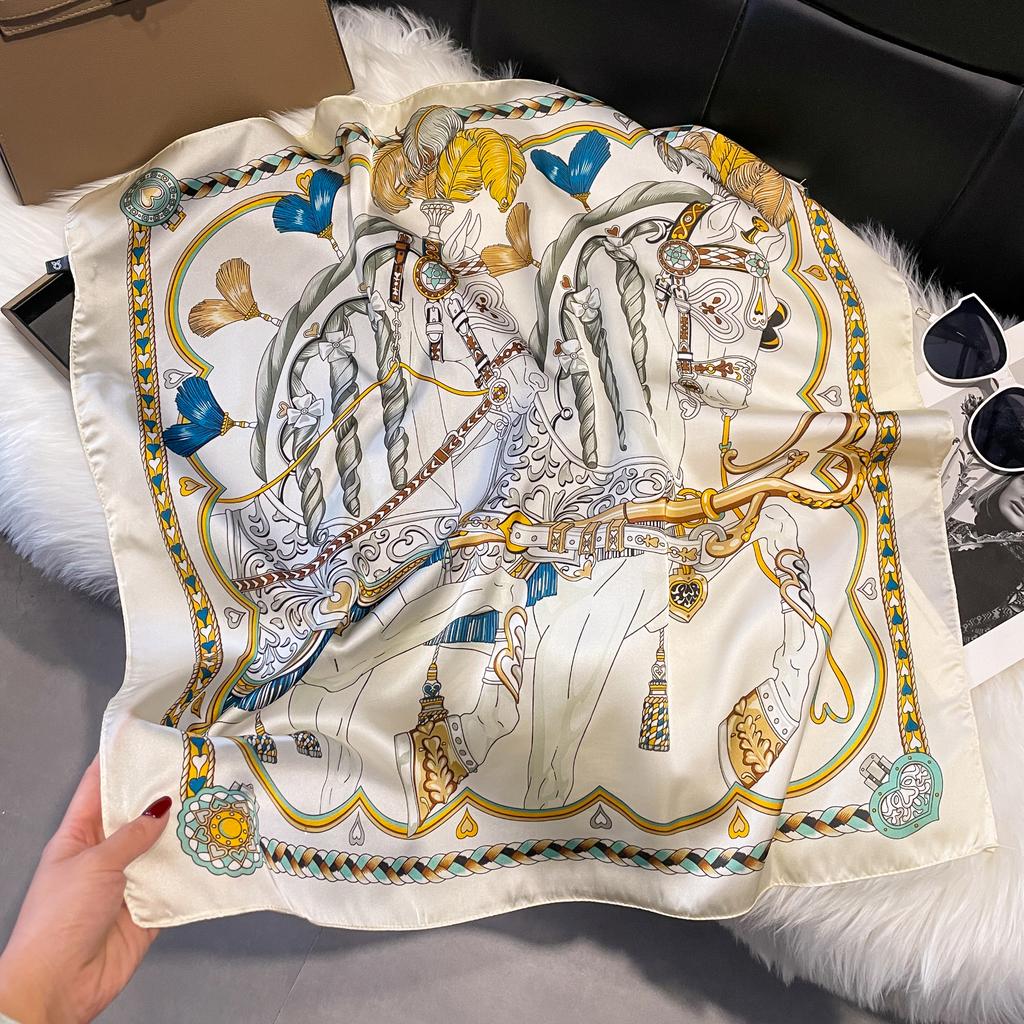 Luxo Moda Estampa 70*70cm Lenço Quadrado De Seda Mulheres Macio Cetim Faixa De Cabelo Lenço De Pescoço Gravata Faixa De Cabeça Feminina Foulard Bolsa Fita