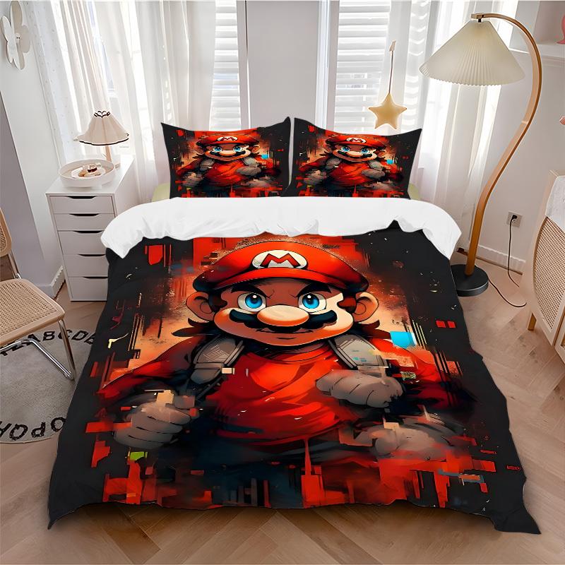 

3pc Mario Gaming Bedding Set Guest Room Bedroom Decor Christmas Halloween Decor Birthday and Holiday Gifts- All Seasons 3pcs Quilt 110 135x200cm
