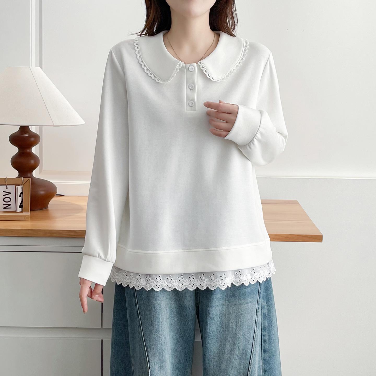 

Women s Plus Size Lace Ruffle Long Sleeve Top with Horse Print - Spring 2026 Collection XL (100-130 lbs) белый