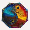 Yin Yang Tree of Life Wall Art Decor Umbrella, Portable 3-Fold Compact Umbrella for Men & Women R160