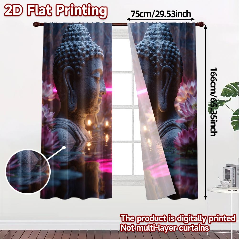 2pcs   2D FLAT PRINTING Curtains (Without Rod) Serene Lotus Minimalist Modern Curtains Versatile 100% Polyester Curtains
