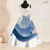 Women Plus Size Round Neck Sleeveless Blue White Printed Tie Waist A Line Long Dress