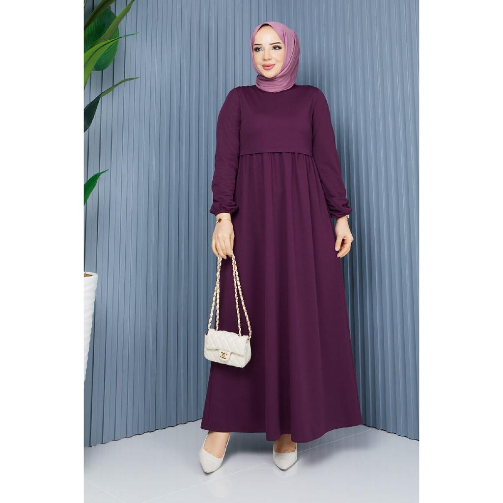 Gathered Waist Dress Plum