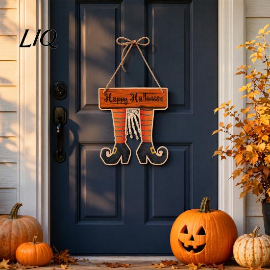 Halloween Themed Hanging Ornament Pumpkin Door Decor, Spooky Festive Wall for Party Holiday Decor Scene, Front Entryway Decoration, Trick or