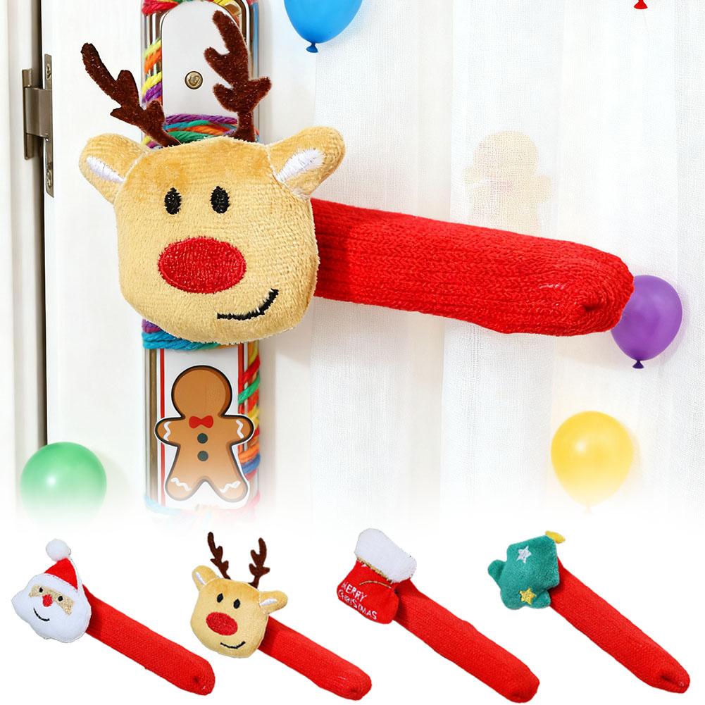 Christmas Decorations Door Handle Covers with Hanging Bells Soft Christmas Decors Xmas Pendant For Family Festives Accessories