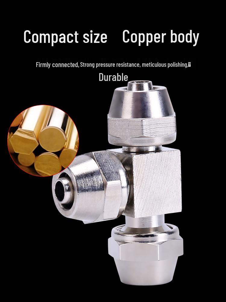 T-shaped Quick-Connect Pneumatic Fitting for High-Pressure Air Hoses, Nickel-Plated, Available in 4-12mm.