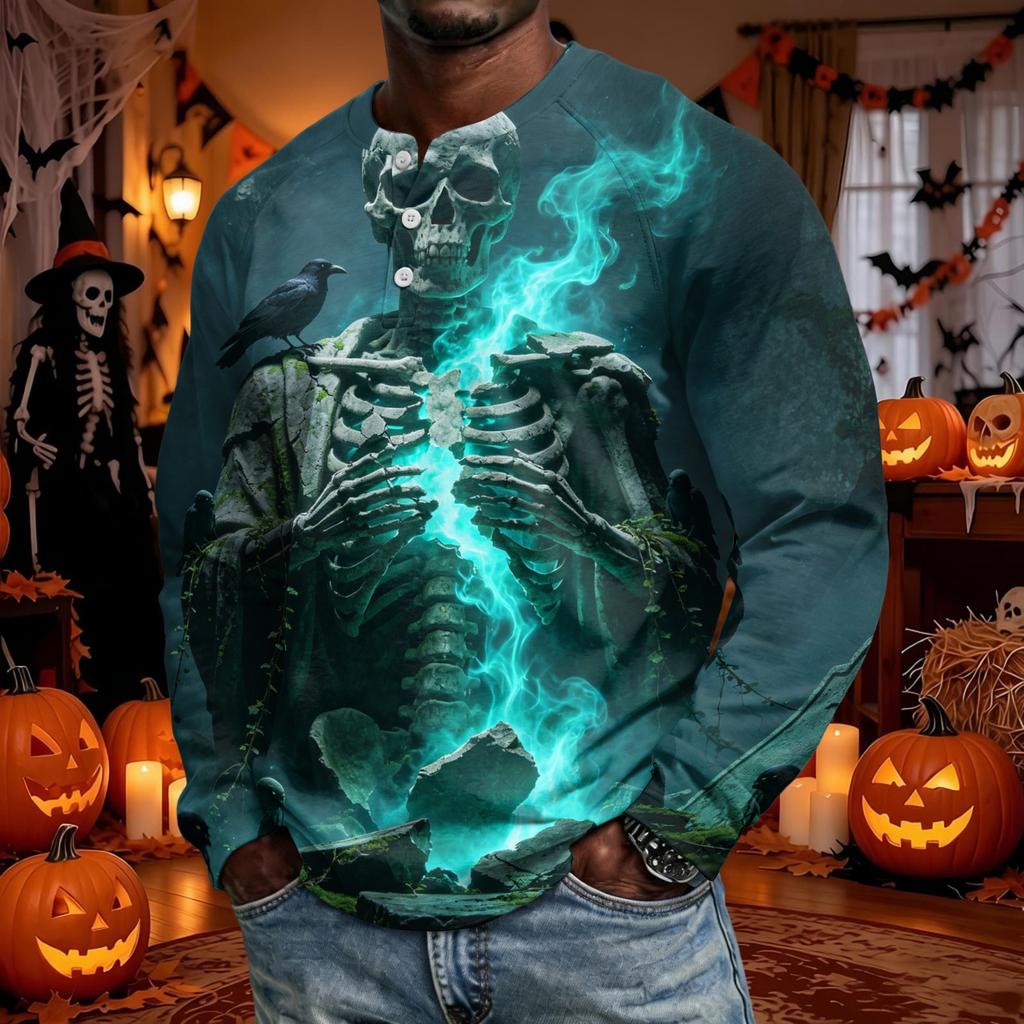Men's Long Sleeve Shirt Loose Fit Casual Versatile for Halloween Party Outfit