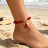 Boho Red Coral Beaded Ankle Bracelet Baroque Pearl Charm Anklet Women Summer Beach Bikini Foot Jewelry