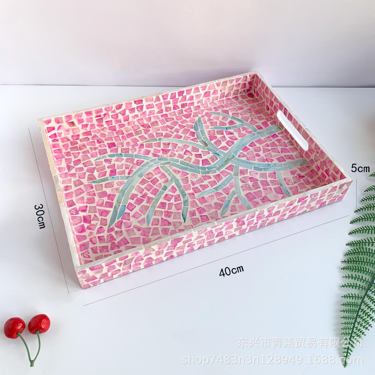 

Rectangular Large Seashell Tray Creative Handmade Pink Mother-of-pearl Storage Tray Fruit Basket Living Room Organizer Tea Dish