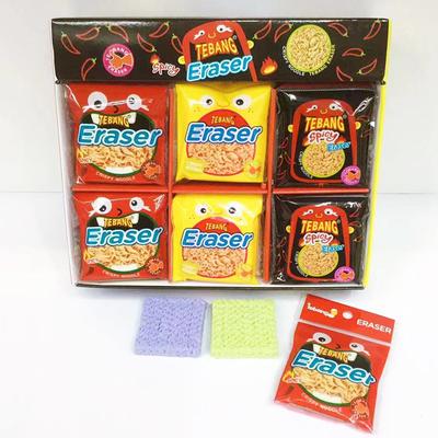 Borrador de goma de fideos instantáneos Kawaii lindo de 6 piezas para niños, novedad, papelería, suministros escolares de oficina