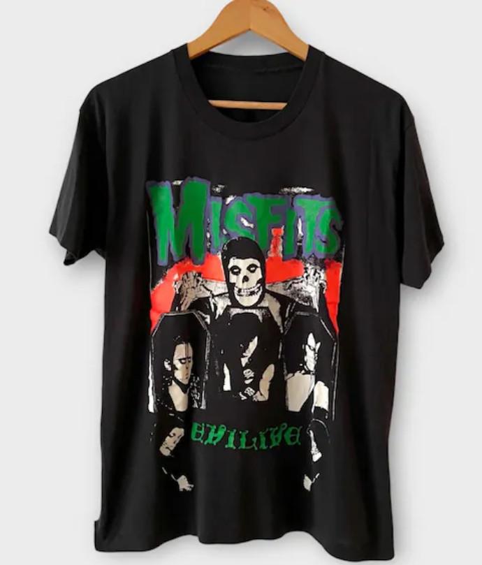 Vintage 1980s Misfits Tour T-Shirt Danzig Era Punk Band Tee Black Rare S-5XL S
