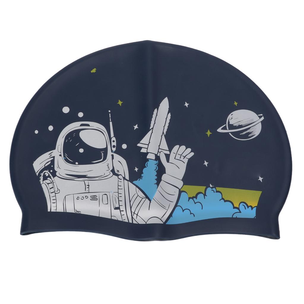 Swim Bathing Cap Silicone Waterproof Head Cover with Ear Protection for Adult Long Hair Water SportsSpaceman Printing