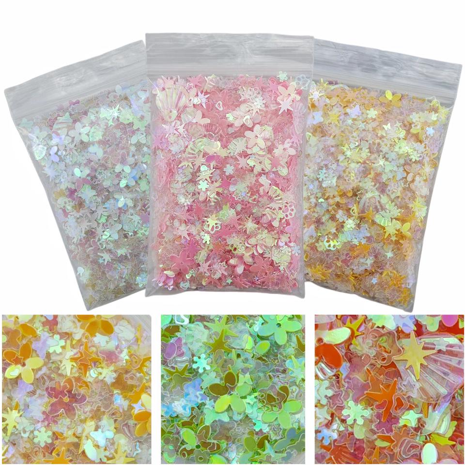 Multicolor Nail Art Glitter & Resin Makeup Decorations: Hearts, Stars, Snowflakes.