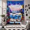 Wall Hanging Tapestry With Custom Name & Text, Smurfs Decorative Tapestry For Bedroom
