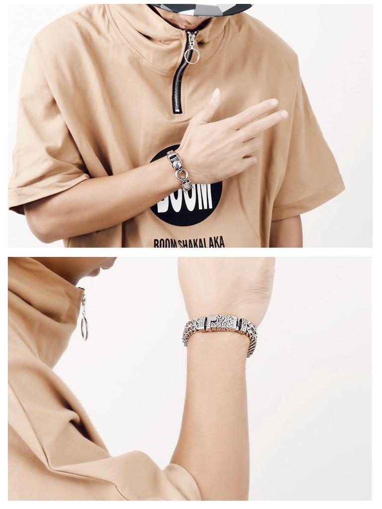 Men's Retro Punk Bracelet: Square Fish Scale Titanium Steel with Skull Pattern