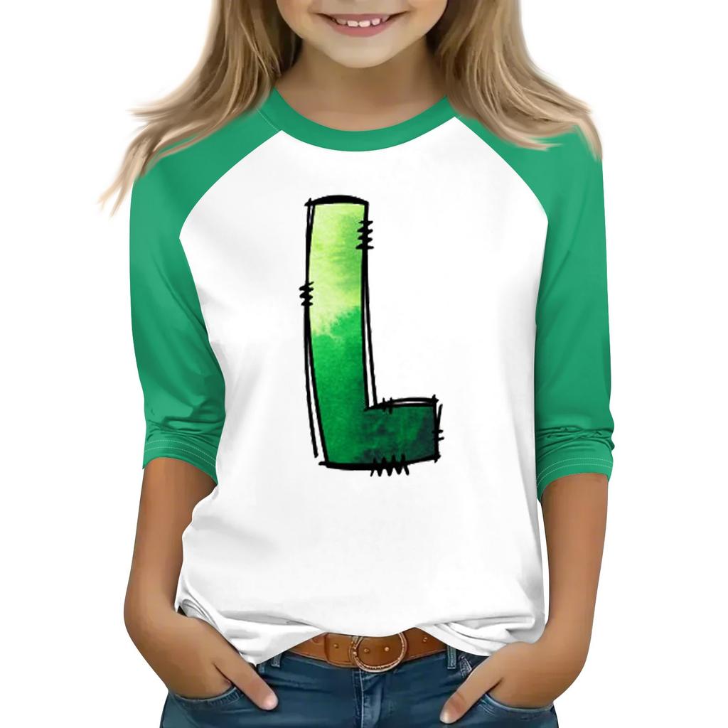 Tops For Youth Girls 4-16 Years Round Neck 3/4 Sleeves T-Shirts Trendy Tops Outfit Tees