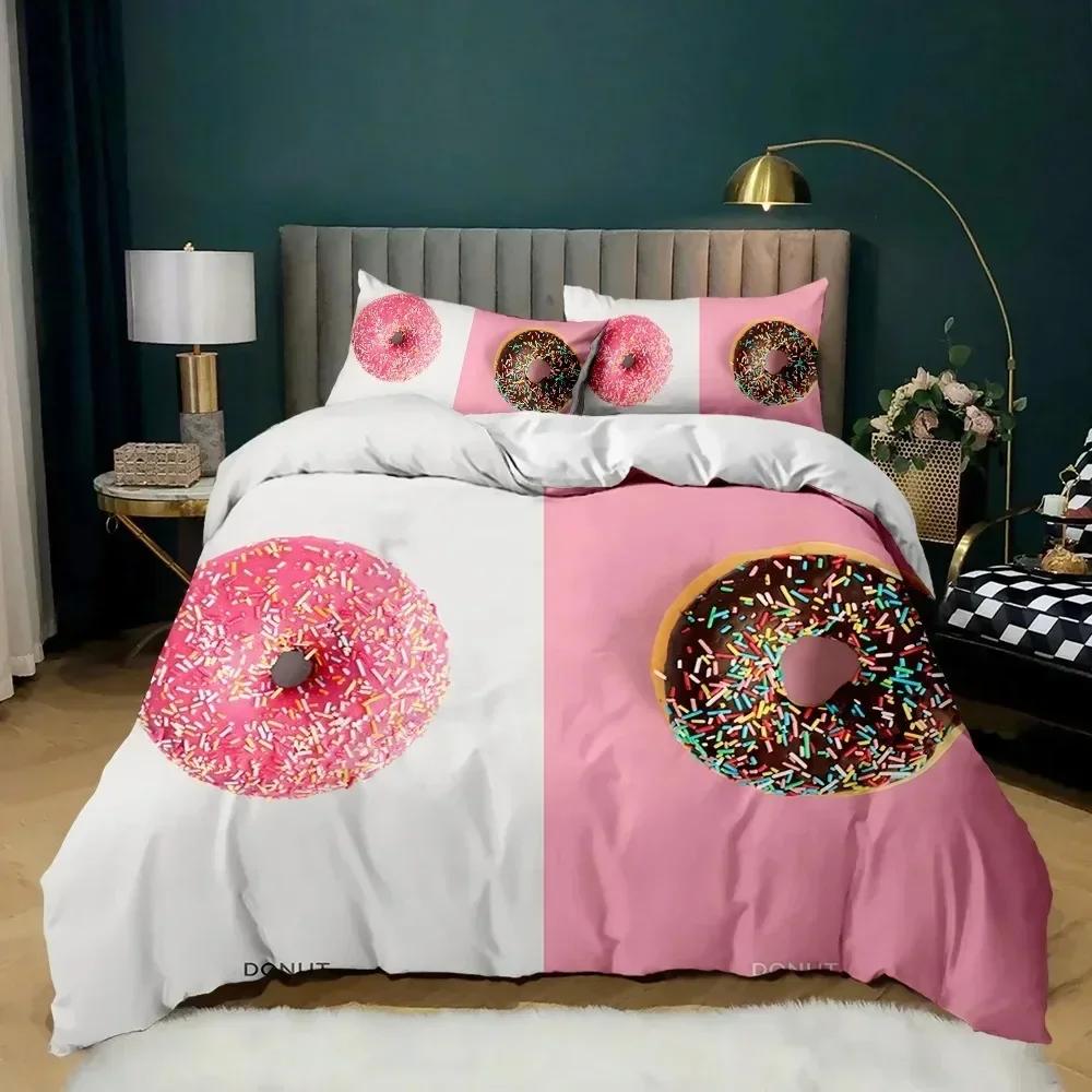 Top Doughnut Duvet Cover Colorful Tie Dye Qulit Cover Boy Gift Girly Cute Sweet Multicolor Dessert Food Polyester Bedding Set