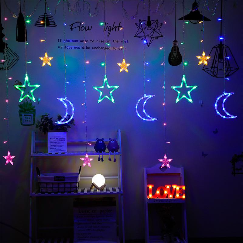 Colorful LED Star Moon Curtain String Lights for Bedroom Decoration
