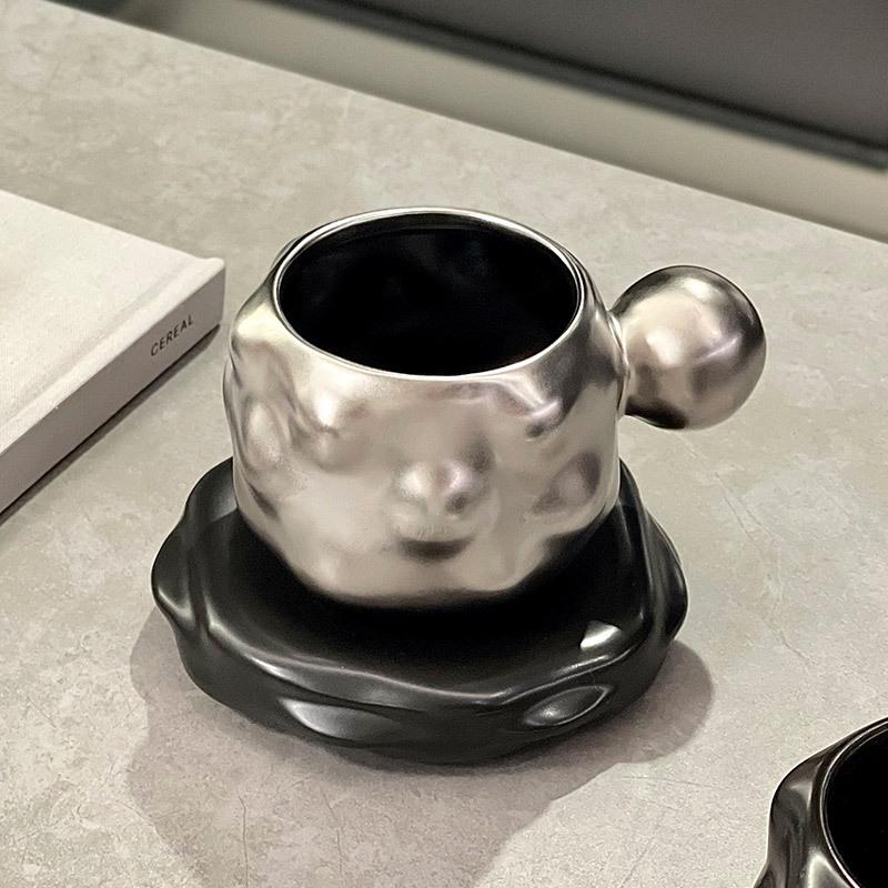 300ML Ceramic Silvery Mug Saucer Afternoon Tea Coffee Cup Saucer Sets Couple Cup Set Home Creative Drinkware Mugs New Home Gift