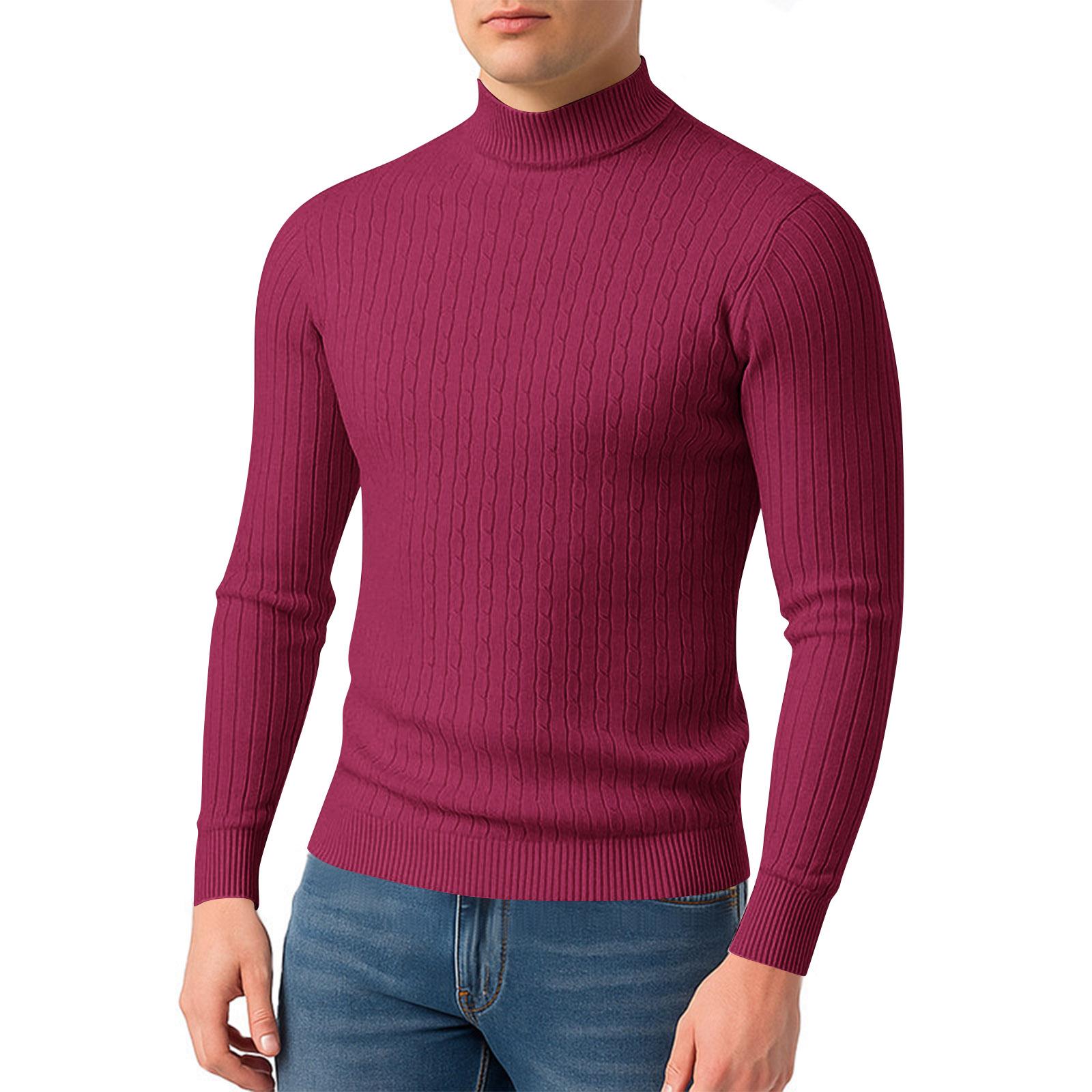 

Men s Twisted Solid Color Sweater Men s Half Turtleneck Knitted Bottoming Shirt XXL винный