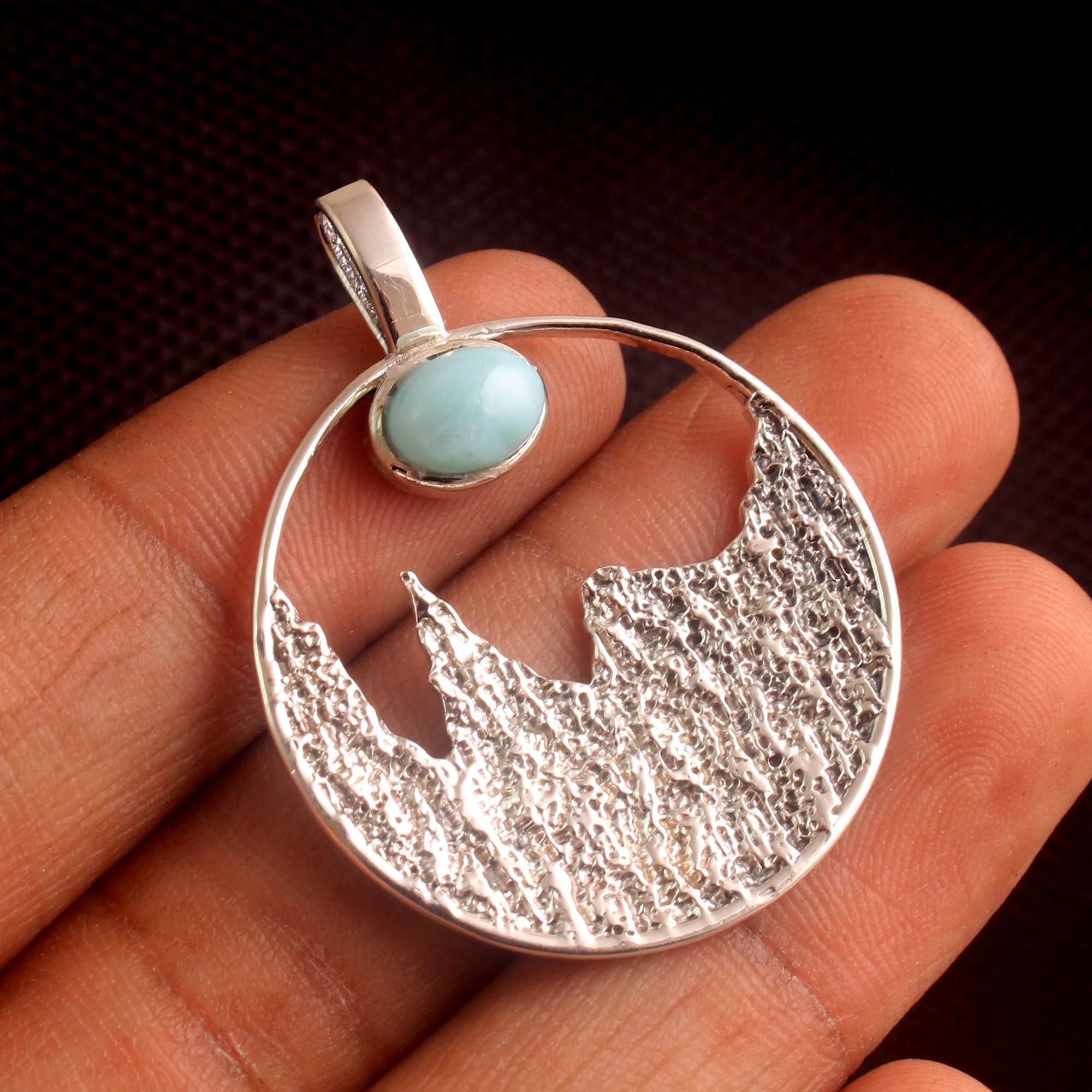 

Серебряный горный кулон с гранатом Ларимаром, ювелирные изделия из 100% стерлингового серебра 925 пробы, кулон ручной работы синий