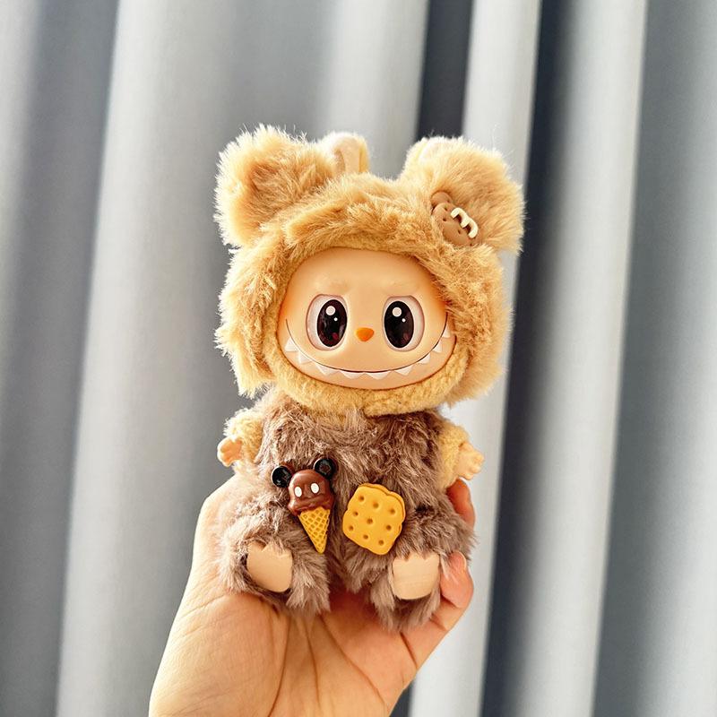 Kawaii Kleiderset für Labubu 17cm Plüschpuppen Outfit Zubehör Plüschpuppen Kleidung Herzschlag Macaron Partypuppen Kleidung Set