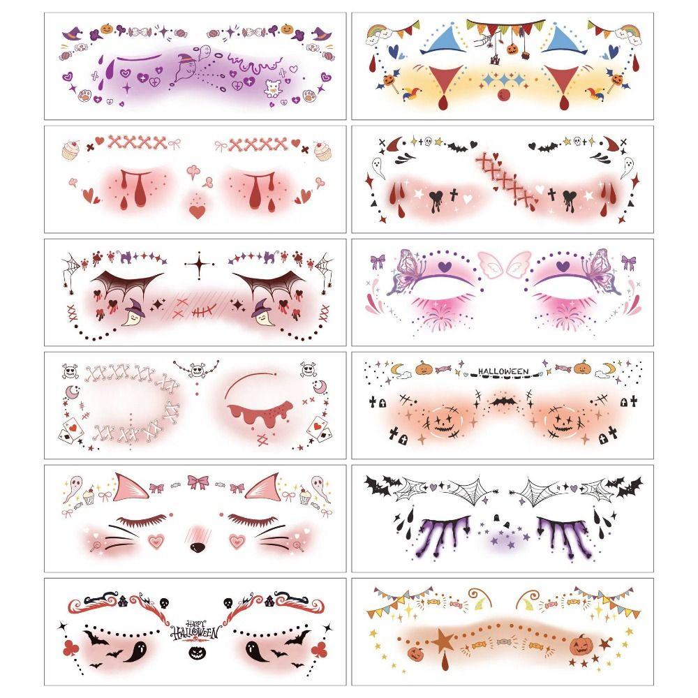 12pcs Portable Halloween Face Tattoo Disposable Bat Face Stickers Cheek Temporary Stickers  Men