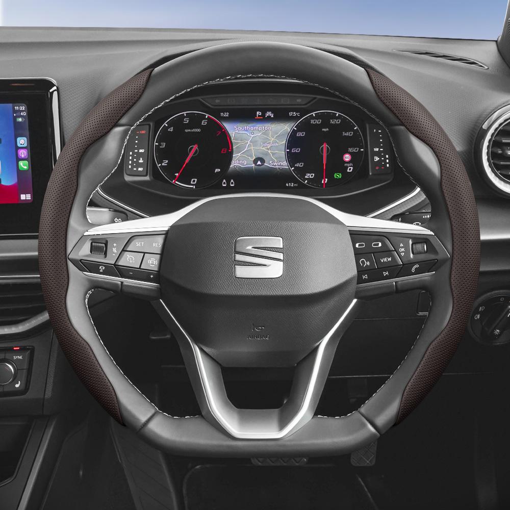 rlcp4 Suitable for Seat Breathable Leather Steering Wheel Cover with Segmented Quick-Release Design, Non-Slip and Durable, for Models Such as Ibiza,