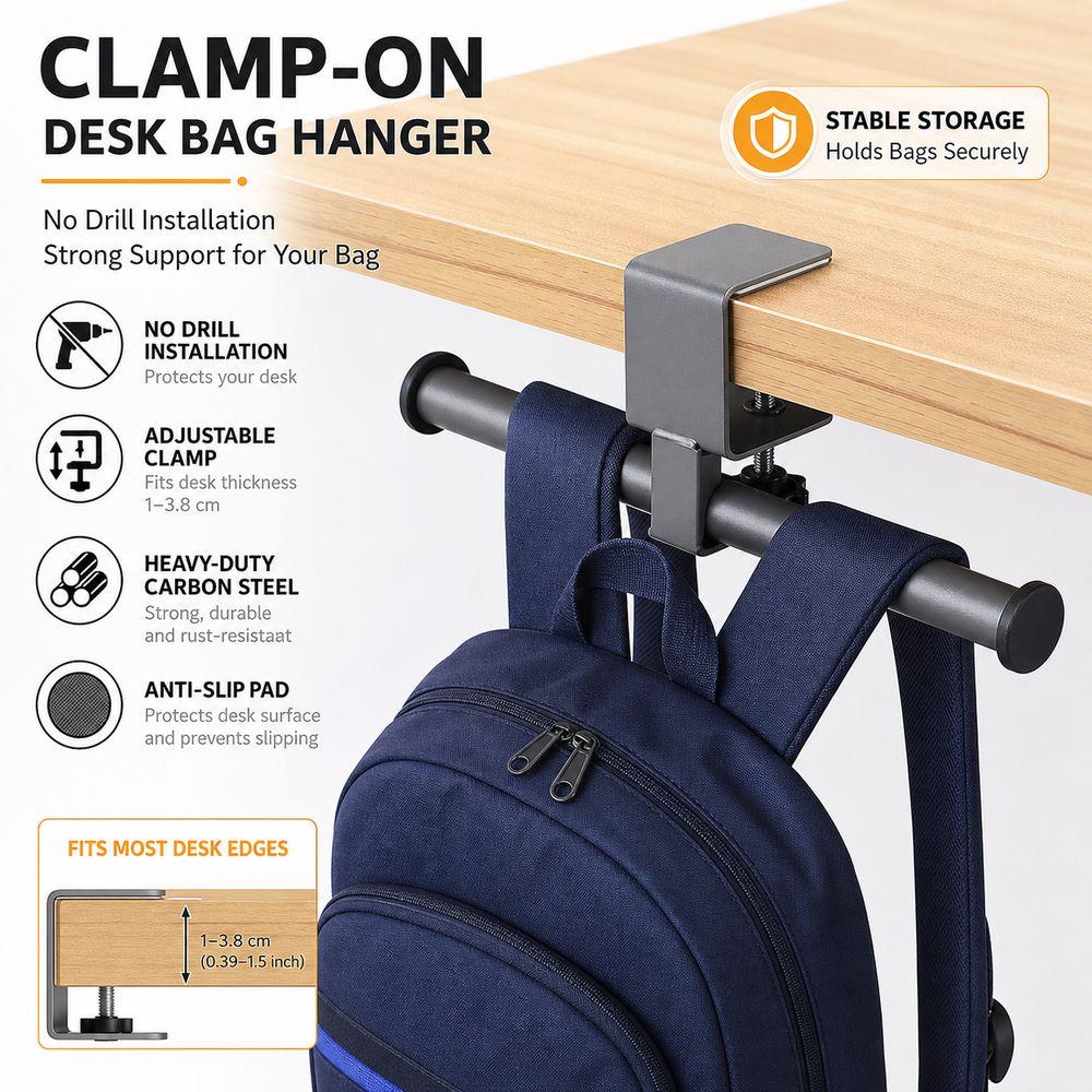 Clamp on Desk Side Hook Carbon Steel Desk Side Handbag Rack Desk Edge Hook  Home Office