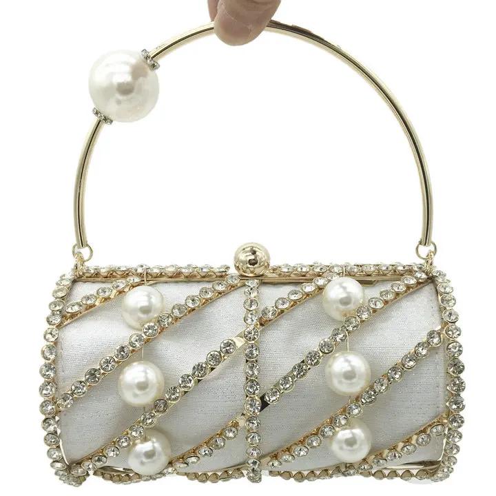 

Boutique De FGG Round Barrel Beaded & Crystals Women Bucket Clutch Purse Fashion Shoulder Totes Handbags Crossbody Bag Small Size