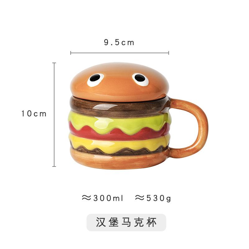 Internet Celebrity Creative Hamburger Water Cup With Lid Cute Cute Breakfast Cup Large Capacity Ceramic Hamburger Cup Mug 300ml
