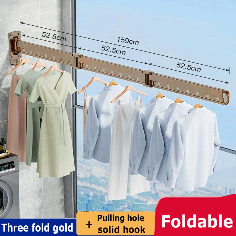Aluminum Alloy Telescopic Drying Rod Indoor Balcony Multifunctional Drying Clothes, Folding clothes dryer Invisible Hanging Rack