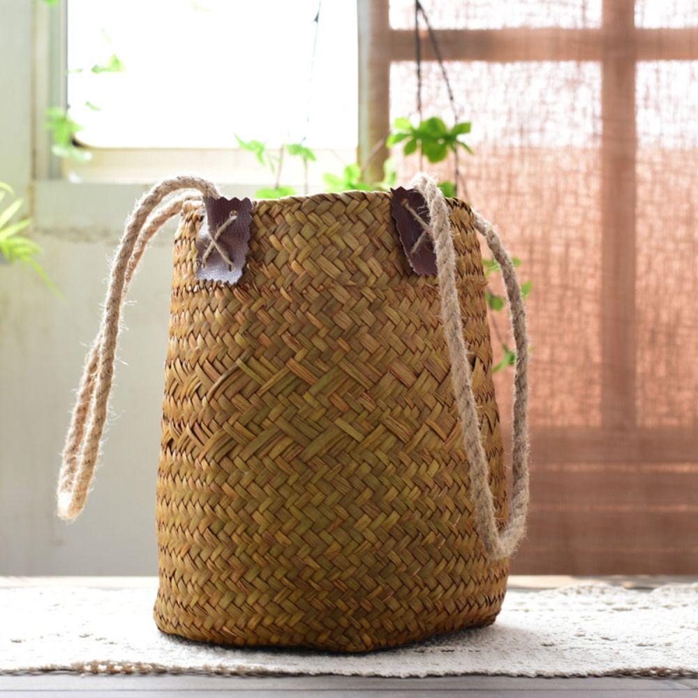 Handmade Grass Woven Flower Basket Creative Braided Flower Basket  Indoor Outdoor