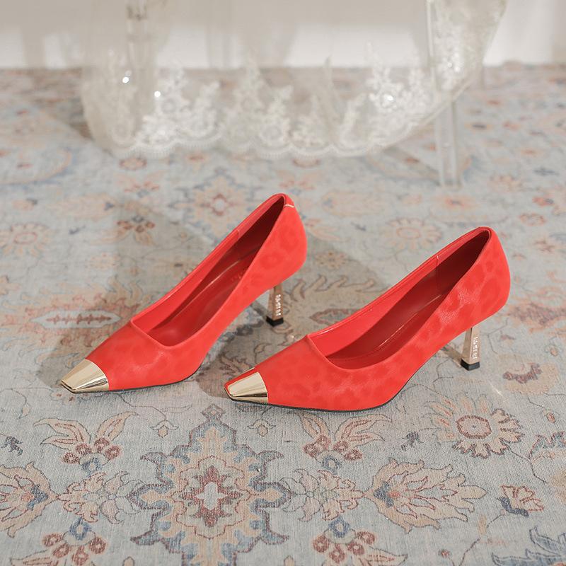French Single Shoes Women's Fine Heels Spring and Autumn 2025 New Versatile Metal Head Leopard Print Retro Temperament Light Mouth High Heels