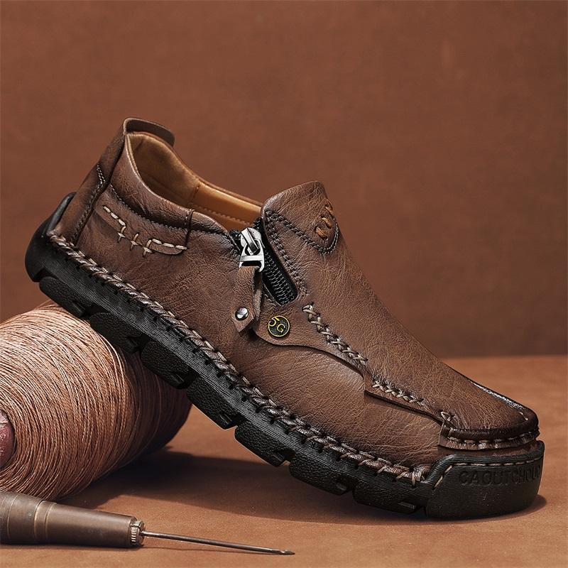 Fashion Mocassin Lazy Shoes Vintage 2025 New Men's Leather Loafers Slip on Casual Shoes Non Slip Driving Flats Handmade Walking Footwear