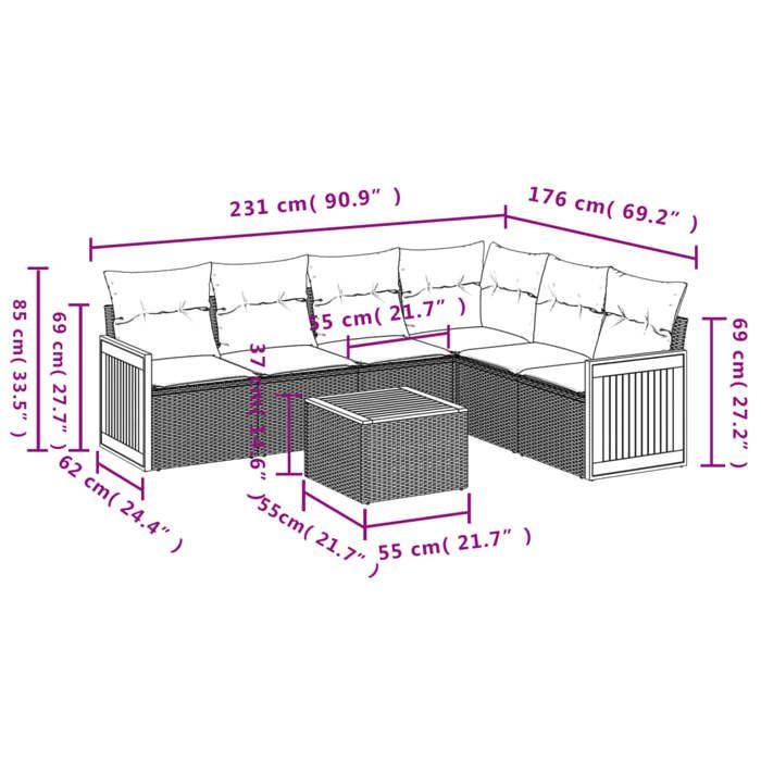 VidaXL Salon de Jardin avec Coussins 7 pcs, Canapés de Terrasse, Ensemble de Meubles de Patio, Mobilier d'Extérieur, Noir 3227686