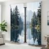 2pcs Forest & Lake Landscape Printed Blackout Curtains - Contemporary Polyester Knit   Easy Machine Wash   No Rod Needed   Quick
