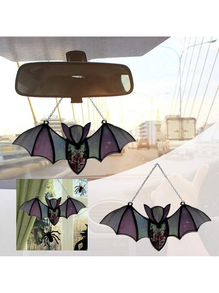 Halloween Decor Acrylic Stained Bat Suncatcher Hanging Ornament Goth Car Accessories Bat Car Hanging Accessories Gift for Women