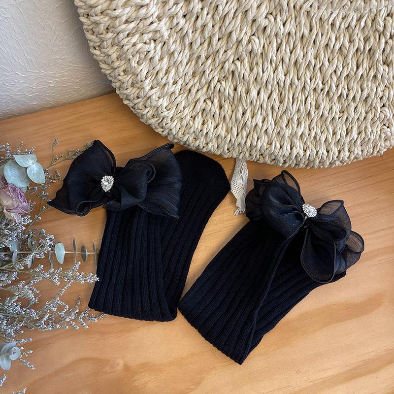 Children's Socks Summer Lolita Wooden Ear Mesh Ribbon Large Bow Mid-tube Socks for Girls