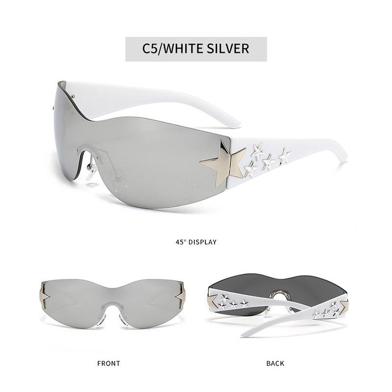 Star Decor Pilot Sunglasses, UV400 Protection Sport Shades, Y2K Fashion Rimless Sunglasses for Men Women Outdoor Cycling and Streetwear