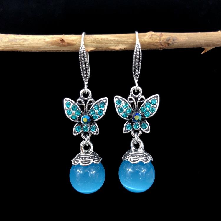 Ethnic style retro fashion agate earrings women's simple temperament opal diamond earrings versatile long ear jewelry